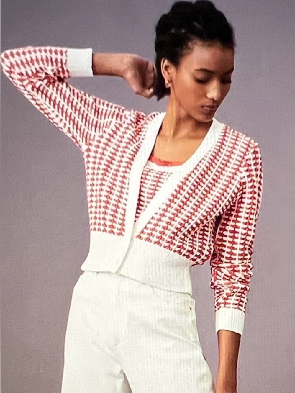 Maeve by Anthropologie Bridget Knit Cardigan Sweater Red Orange White M